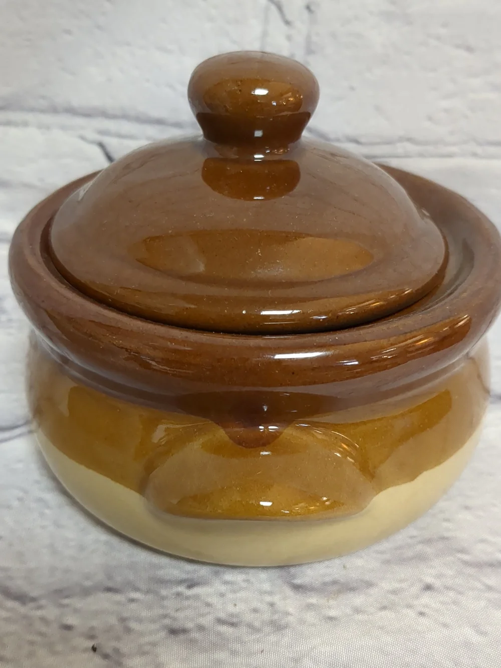 Glazed Two-Tone Brown Ceramic Covered Casserole